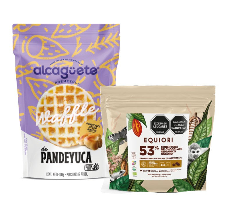 Combo para el cambio (premezcla de waffles de pandeyuca 400 grm y una cobertura de chocolate equiori al 53 %)